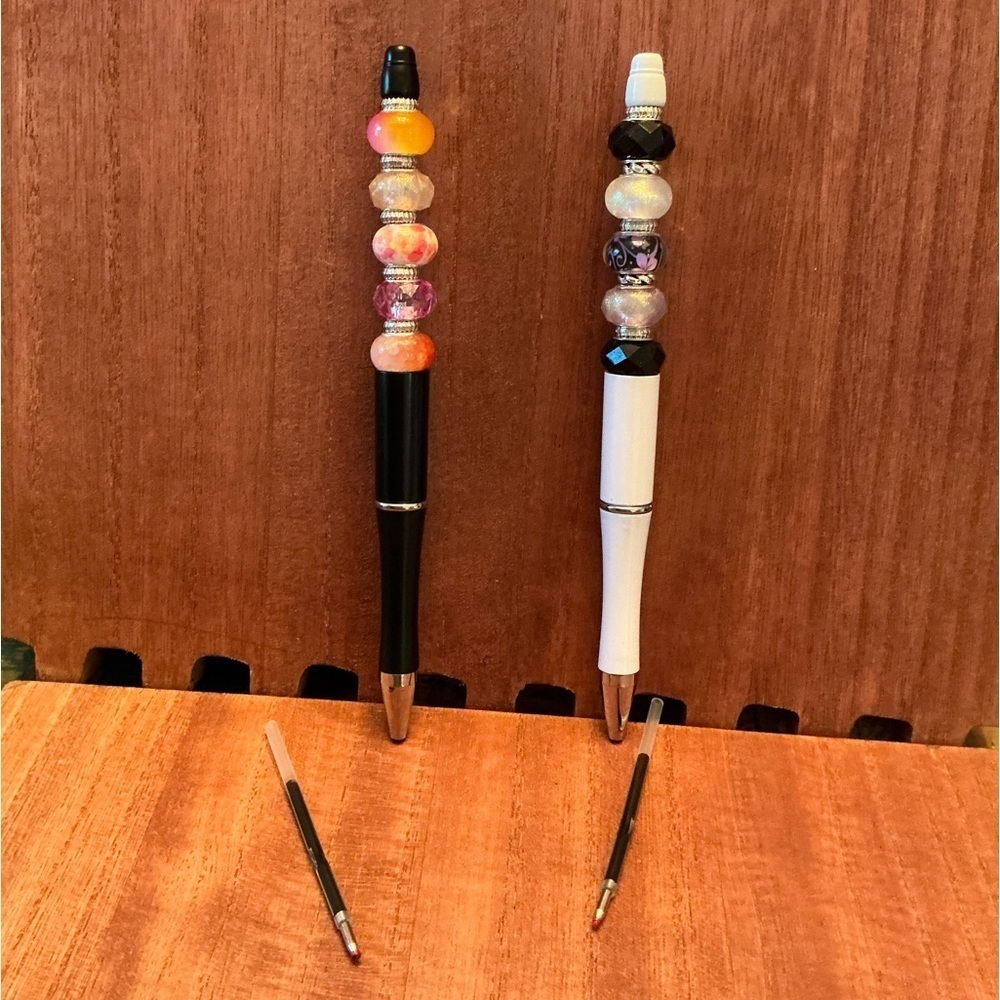 Hand Crafted Beaded Pens Set of 2 with ink refill, Ballpoint Black